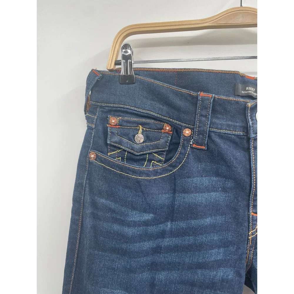 NWT True Religion Ricky‎ Flap Jeans Men 32 Dark Washed Blue 5-Pocket Relaxed Fit